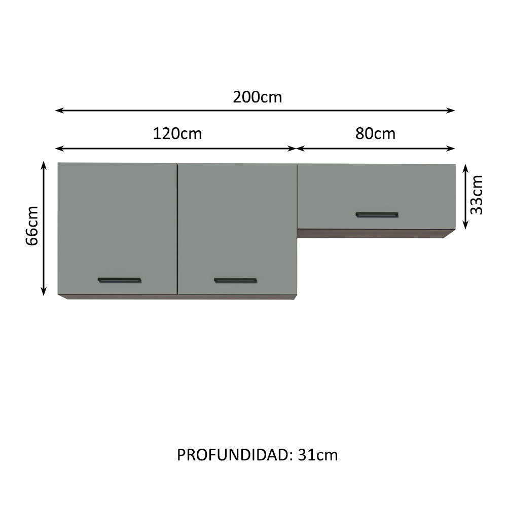 Kit con 2 Gabinetes Superiores 3 Puertas Marrón/Gris Agata
