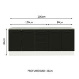 Kit con 2 Bajo mesada Multiuso 4 Puertas 3 Cajones Blanco/Negro Agata Madesa