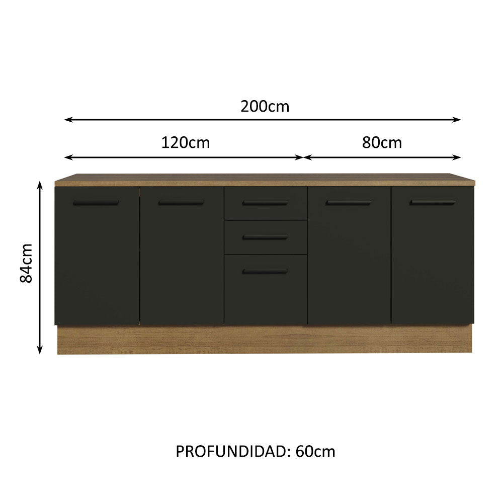 Kit con 2 Bajo mesada Multiuso 4 Puertas 3 Cajones Marrón/Negro Agata Madesa