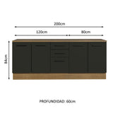 Kit con 2 Bajo mesada Multiuso 4 Puertas 3 Cajones Marrón/Negro Agata Madesa