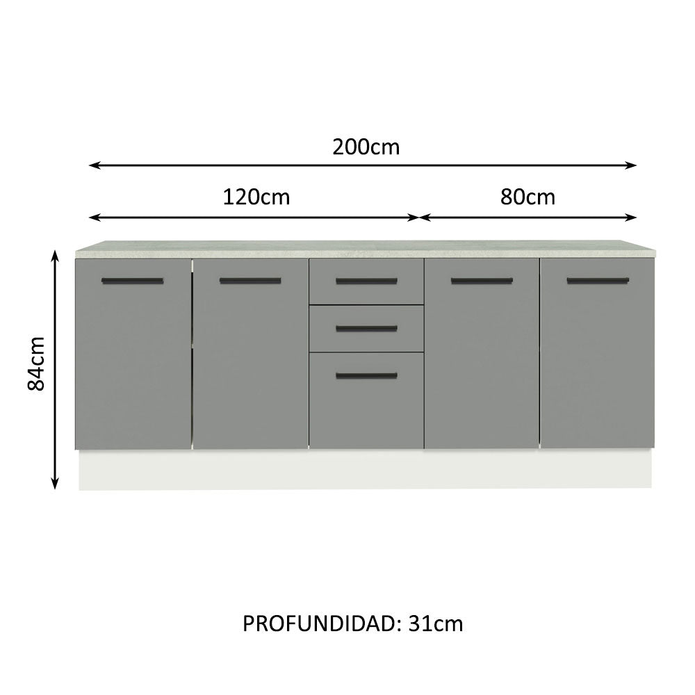 Kit con 2 Gabinetes Bajos 4 Puertas 3 Cajones Blanco/Gris Agata