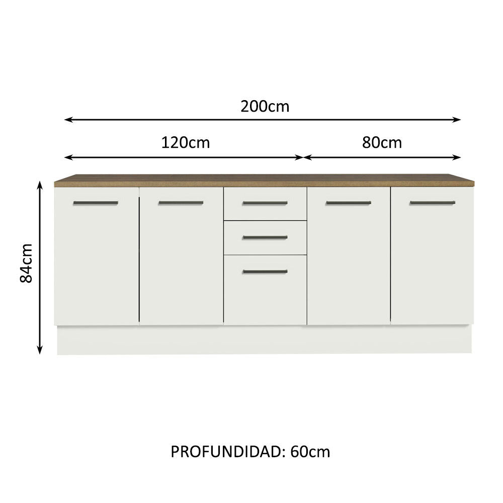 Kit con 2 Gabinetes Bajos 4 Puertas 3 Cajones Blanco/Marrón Agata
