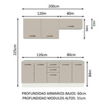 Kit con 2 Gabinetes Bajos y 2 Gabinetes superiores 200cm Blanco/Crema Agata