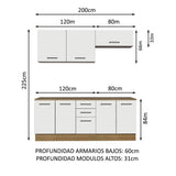 Kit con 2 Gabinetes Bajos y 2 Gabinetes superiores 200cm Marrón/Blanco Agata