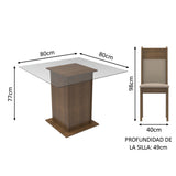 Juego de Comedor Madesa Moni Mesa Tapa de Vidrio con 2 Sillas Marrón/Crema/Sintético Beige