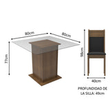 Juego de Comedor Madesa Moni Mesa Tapa de Vidrio con 2 Sillas Marrón/Negro/Sintético Negro