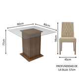 Juego de Comedor Mesa Tapa de Vidrio 2 Sillas Marrón/Imperial Ceci Madesa