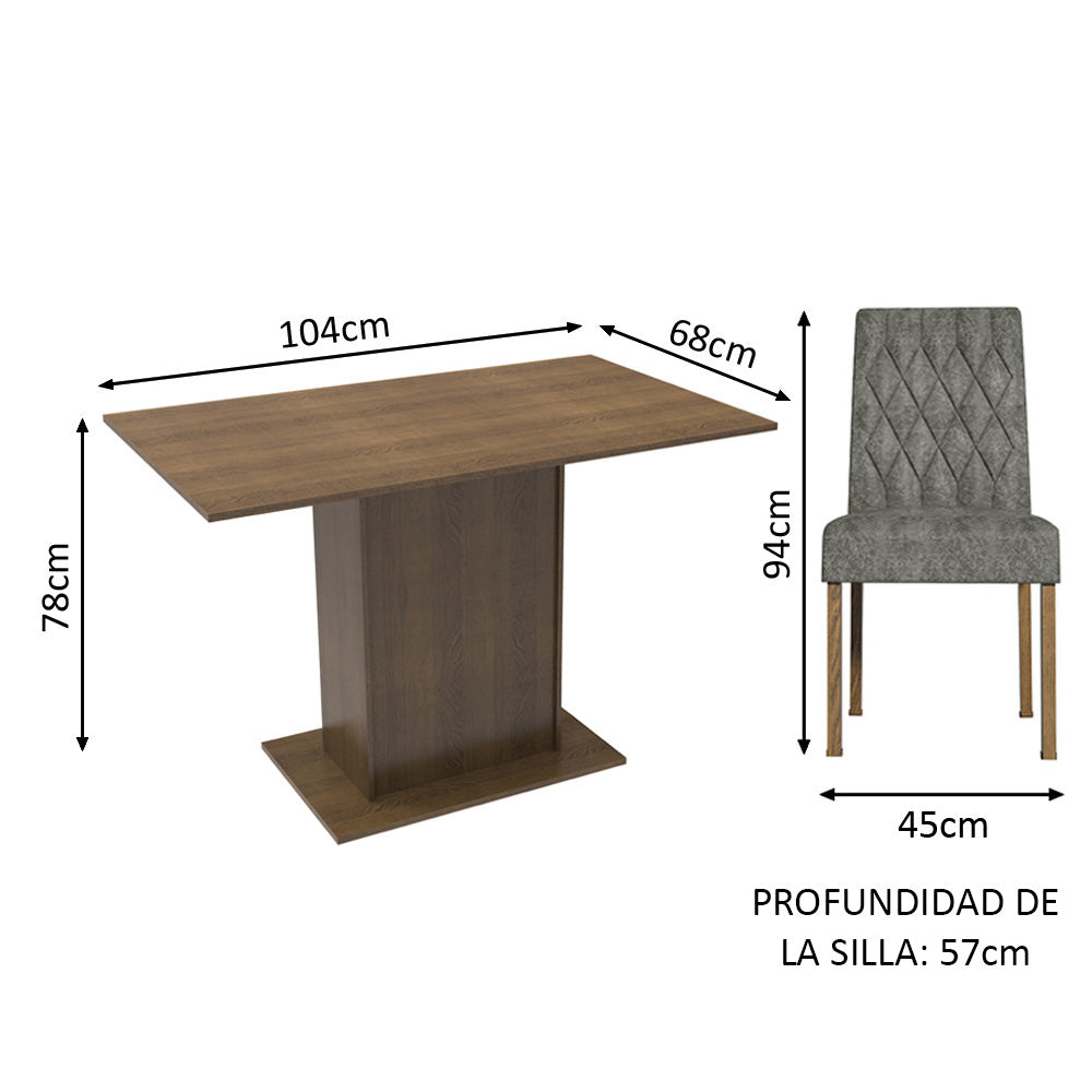 Juego de Comedor 2 Sillas Marrón/Silver Tainá Madesa