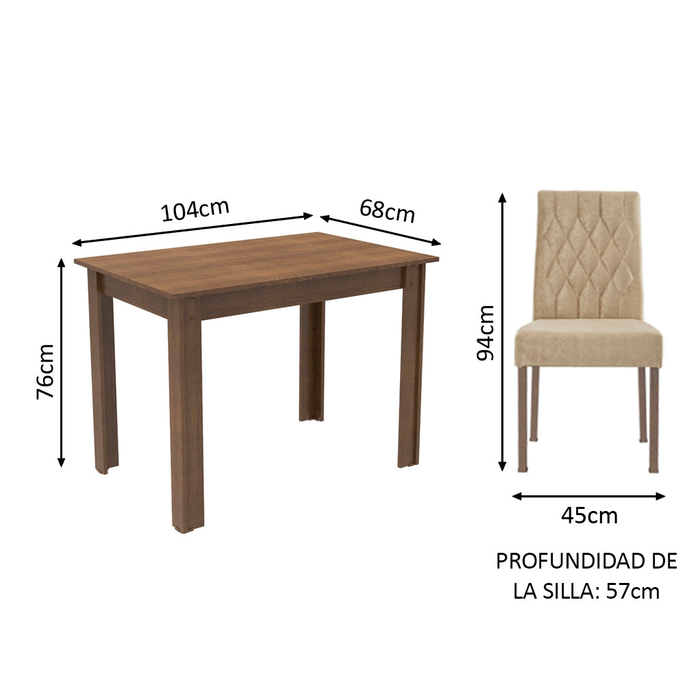 Juego de Comedor Mesa Tapa de Madera 2 Sillas Marrón/Imperial Lídia Madesa