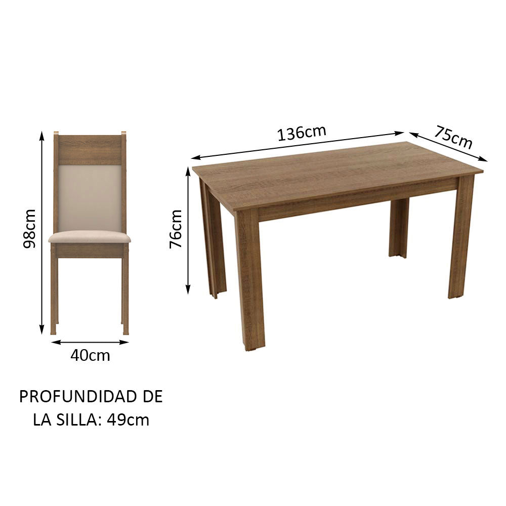 Juego de Comedor 4 Sillas Marrón/Crema/Beige Cali Madesa