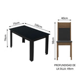 Juego de Comedor con Tapa de Madera 4 Sillas Negro/Marrón Stéfani