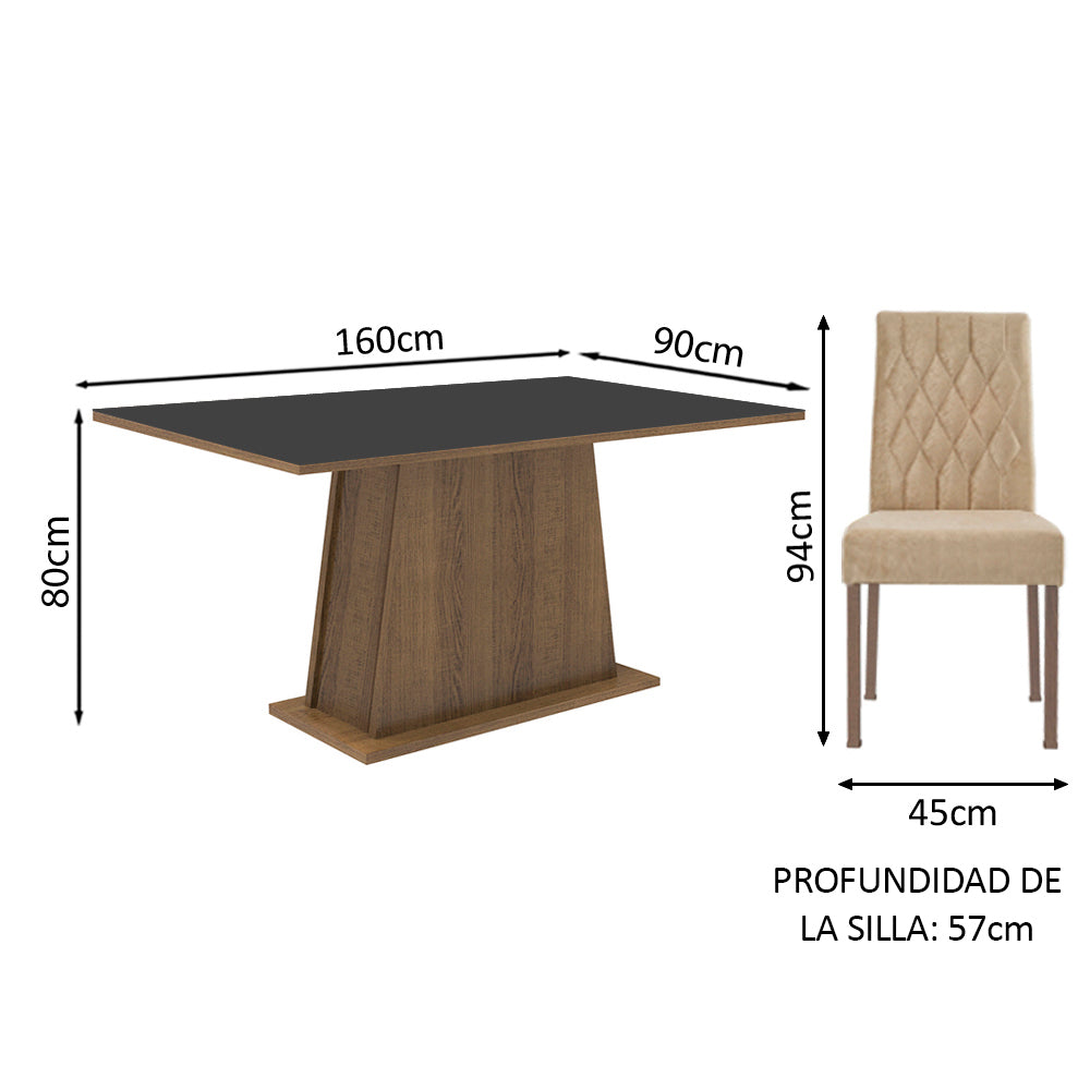 Juego de Comedor Madesa Ingrid Mesa Tapa de Madera con 4 Sillas Marrón/Negro/Imperial