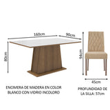 Juego de Comedor Madesa Grazi Mesa Tapa de Vidrio con 4 Sillas Marrón/Blanco/Imperial