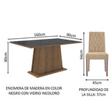 Juego de Comedor Madesa Grazi Mesa Tapa de Vidrio con 4 Sillas Marrón/Negro/Imperial