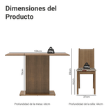Juego de Comedor Madesa Luana Mesa Tapa de Madera con 4 Sillas Marrón/Floral Hibiscos