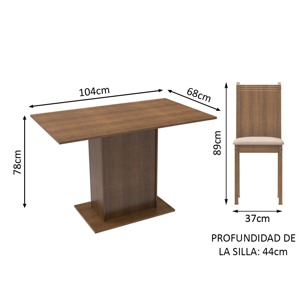 Juego de Comedor Luana Mesa Rectangular Tapa de Madera con 4 Sillas Marrón/Beige Madesa