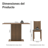 Juego de Comedor Mesada de Madera 4 Sillas Luana Marrón/Silver