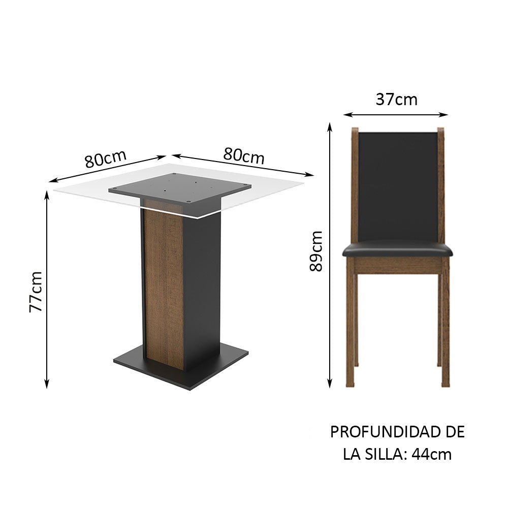 Juego de Comedor Madesa Aline Mesa Tapa de Vidrio con 4 Sillas Negro/Marrón