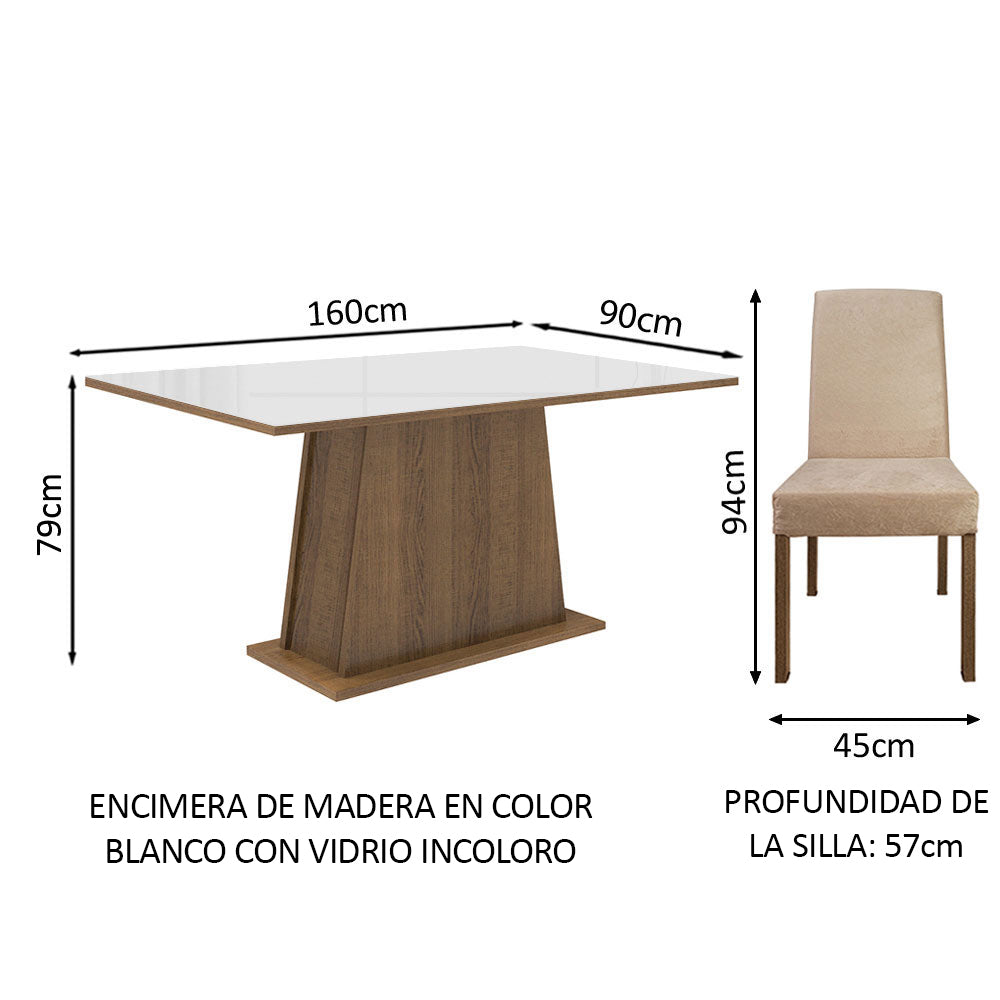 Juego de Comedor Madesa Sabrina Mesa Tapa de Vidrio con 4 Sillas Marrón/Blanco/Imperial