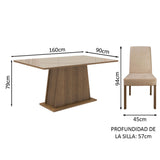 Juego de Comedor Madesa Sabrina Mesa con Tapa de Vidrio con 4 Sillas Marrón/Crema/Imperial