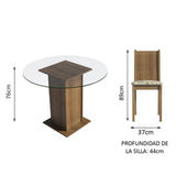 Juego de Comedor Madesa Débora Mesa Tapa de Vidrio Redondo 4 Sillas Marrón/Lírio Beige