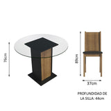 Juego de Comedor Madesa Débora Mesa Tapa de Vidrio Redondo 4 Sillas Negro/Marrón