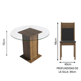 Juego de Comedor Madesa Beta Mesa Tapa de Vidrio Redondo 4 Sillas Marrón/Negro