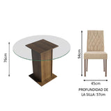 Juego de Comedor Madesa Iris Mesa Tapa de Vidrio Redondo con 4 Sillas Marrón/Imperial