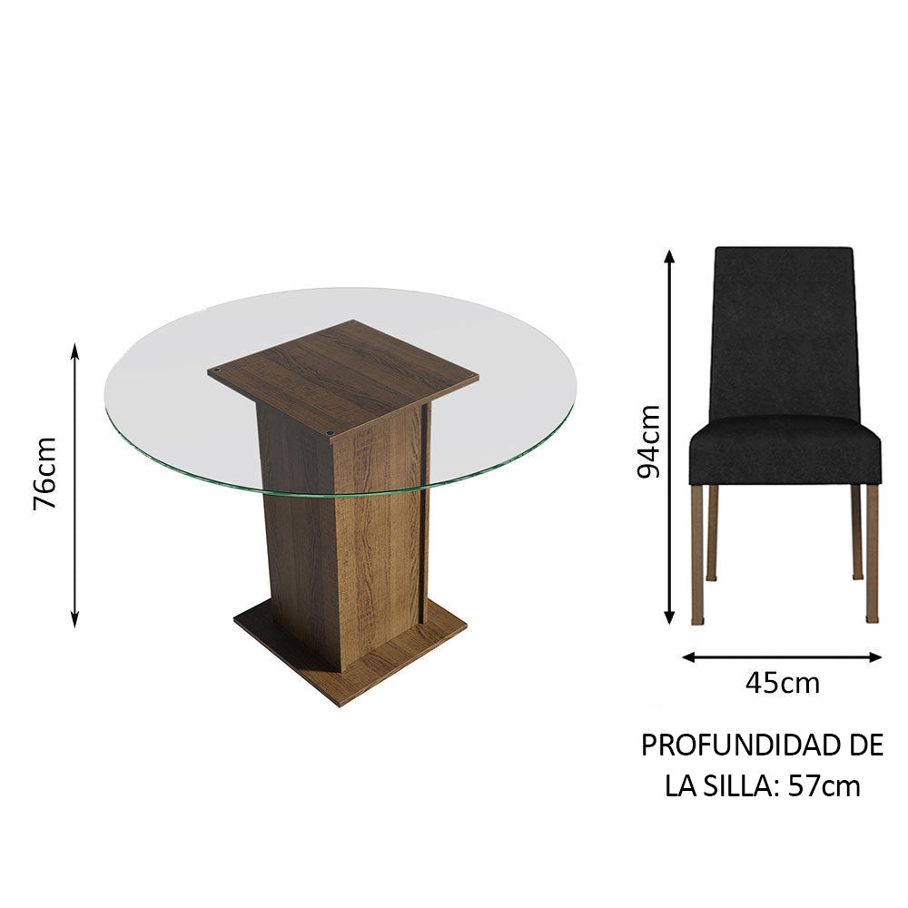 Juego de Comedor con Tapa de Vidrio 4 Sillas Marrón/Oxford Mile