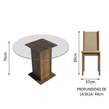 Juego de Comedor Madesa Madu Mesa Tapa de Vidrio Redondo 4 Sillas Marrón/Crema/Beige
