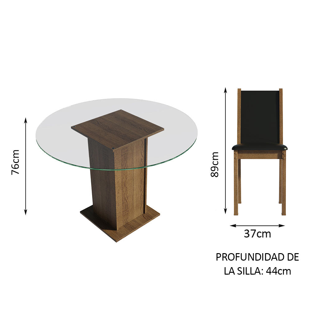 Juego de Comedor Madesa Madu Mesa Tapa de Vidrio Redondo 4 Sillas Marrón/Negro/Negro