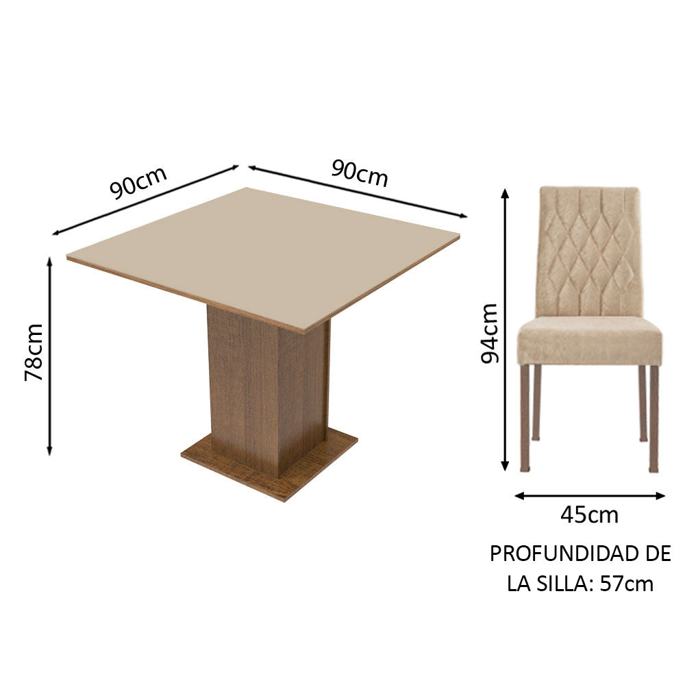 Juego de Comedor Madesa Rejane Mesa Tapa de Madera 4 Sillas Marrón/Crema/Imperial