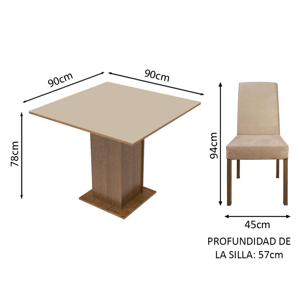 Juego de Comedor Madesa Deise Mesa con Tapa de Madera 4 Sillas Marrón/Crema/Imperial