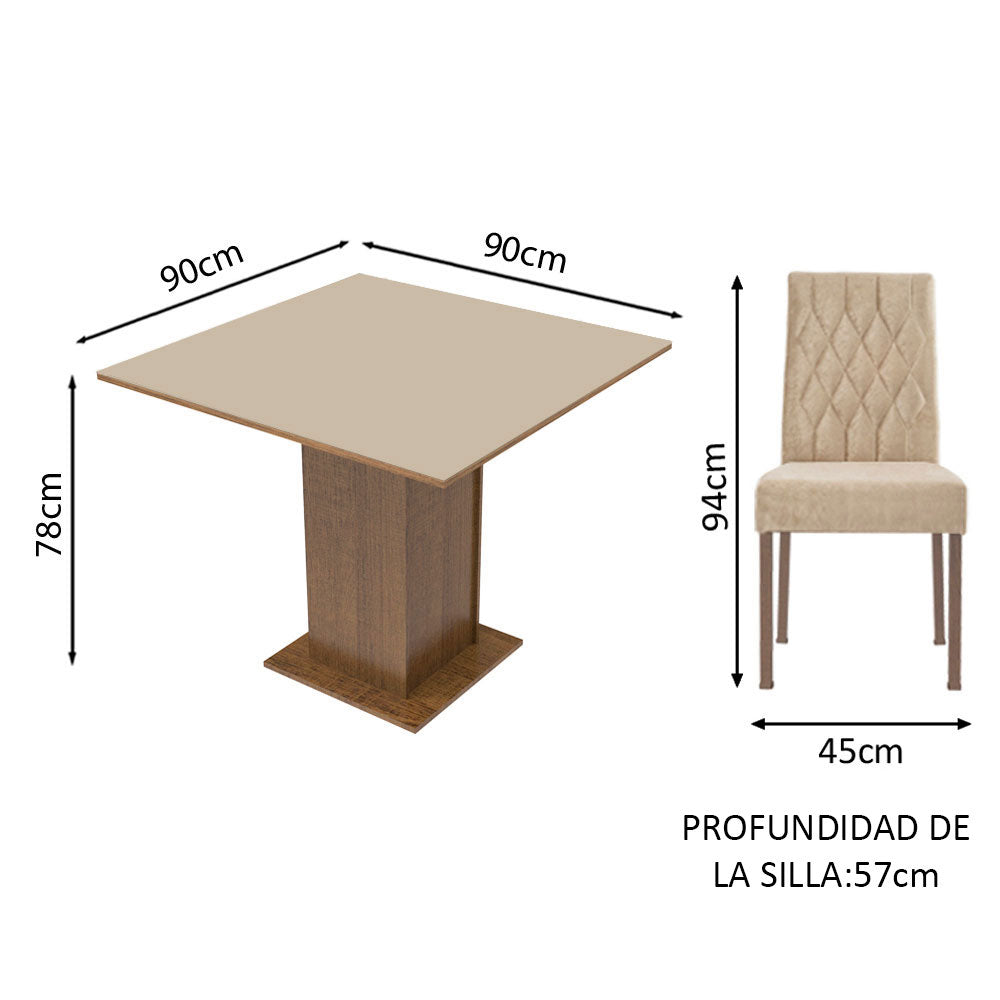 Juego de Comedor 4 Sillas Marrón/Crema/Imperial Livia Madesa