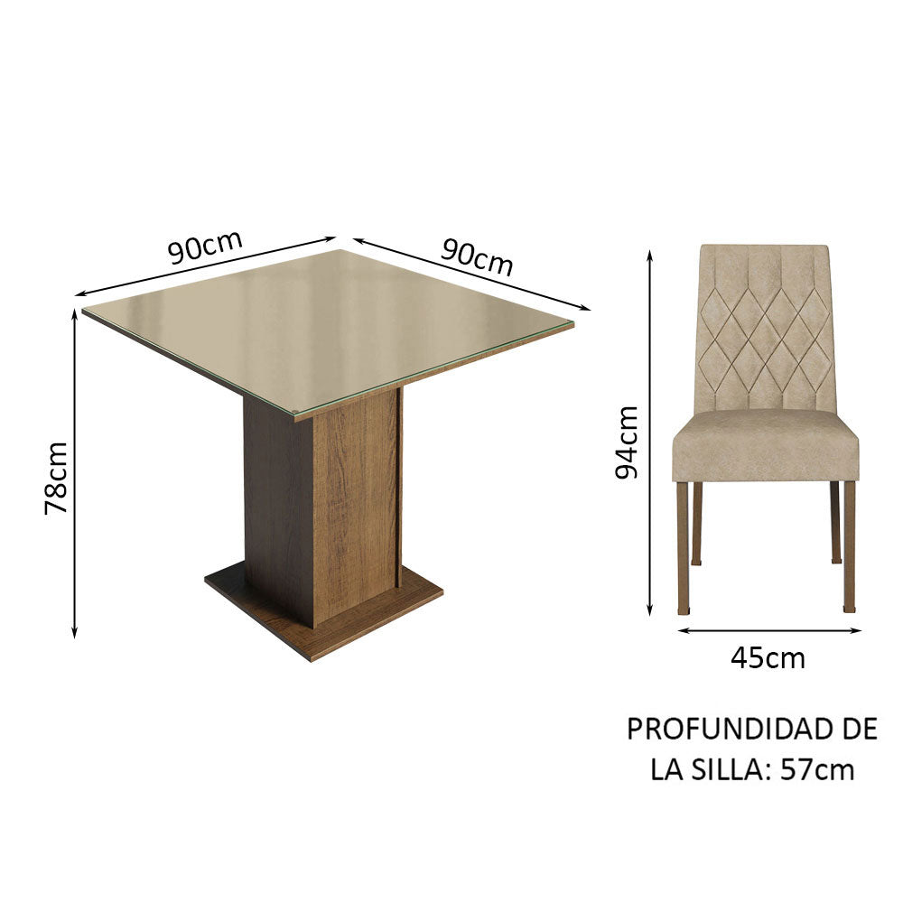 Juego de Comedor Mesa con Tapa de Vidrio 4 Sillas Marrón/Crema/Imperial Anaju Madesa