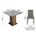 Juego de Comedor con Vidrio Sobrepuesto 4 Sillas Marrón/Gris/Silver Anaju Madesa