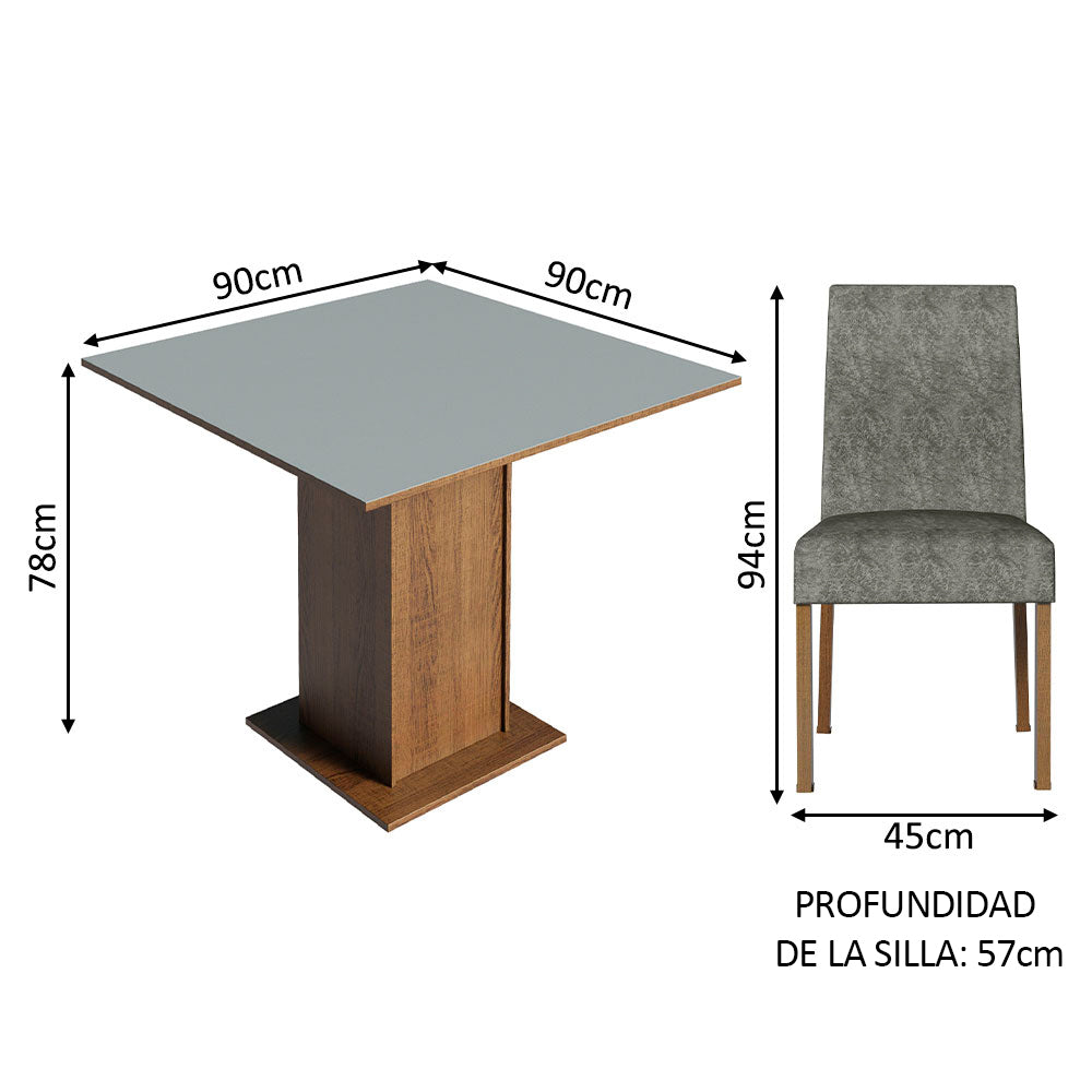 Juego de Comedor Karina Mesa Cuadrada Tapa de Madera con 4 Sillas Marrón/Gris/Plata Madesa