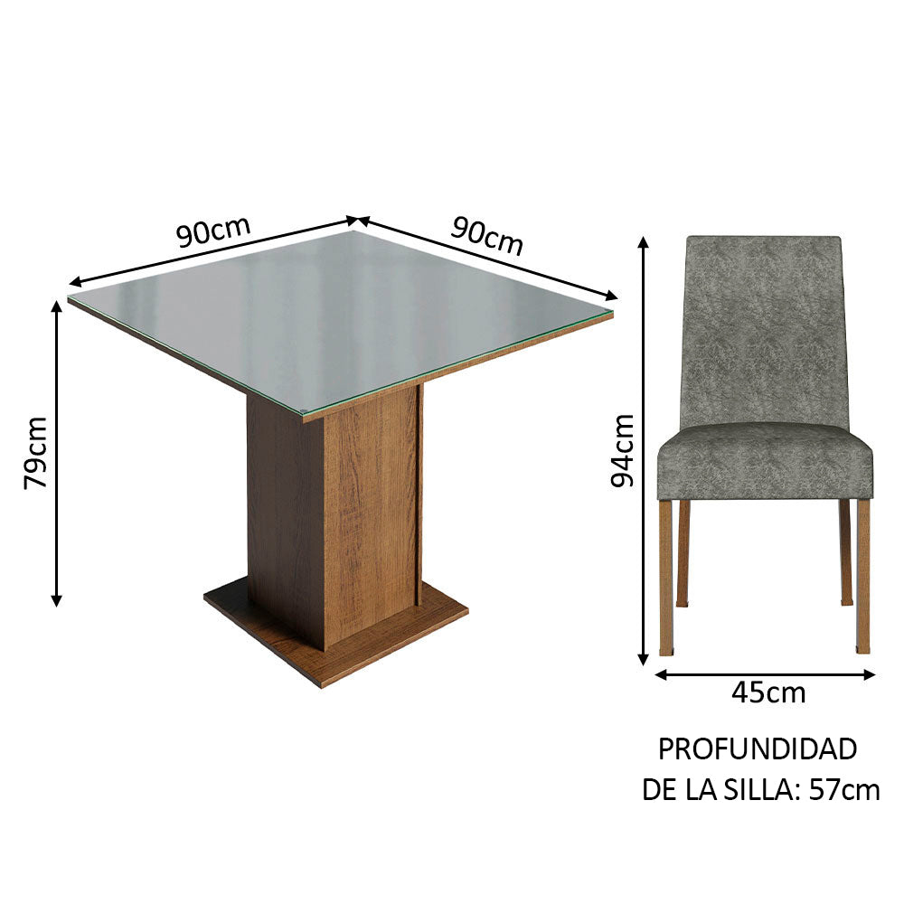 Juego de Comedor Mesa con Tapa de Vidrio 4 Sillas Marrón/Gris/Silver Anne Madesa