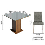 Juego de Comedor Mesa con Tapa de Vidrio 4 Sillas Marrón/Gris/Silver Anne Madesa