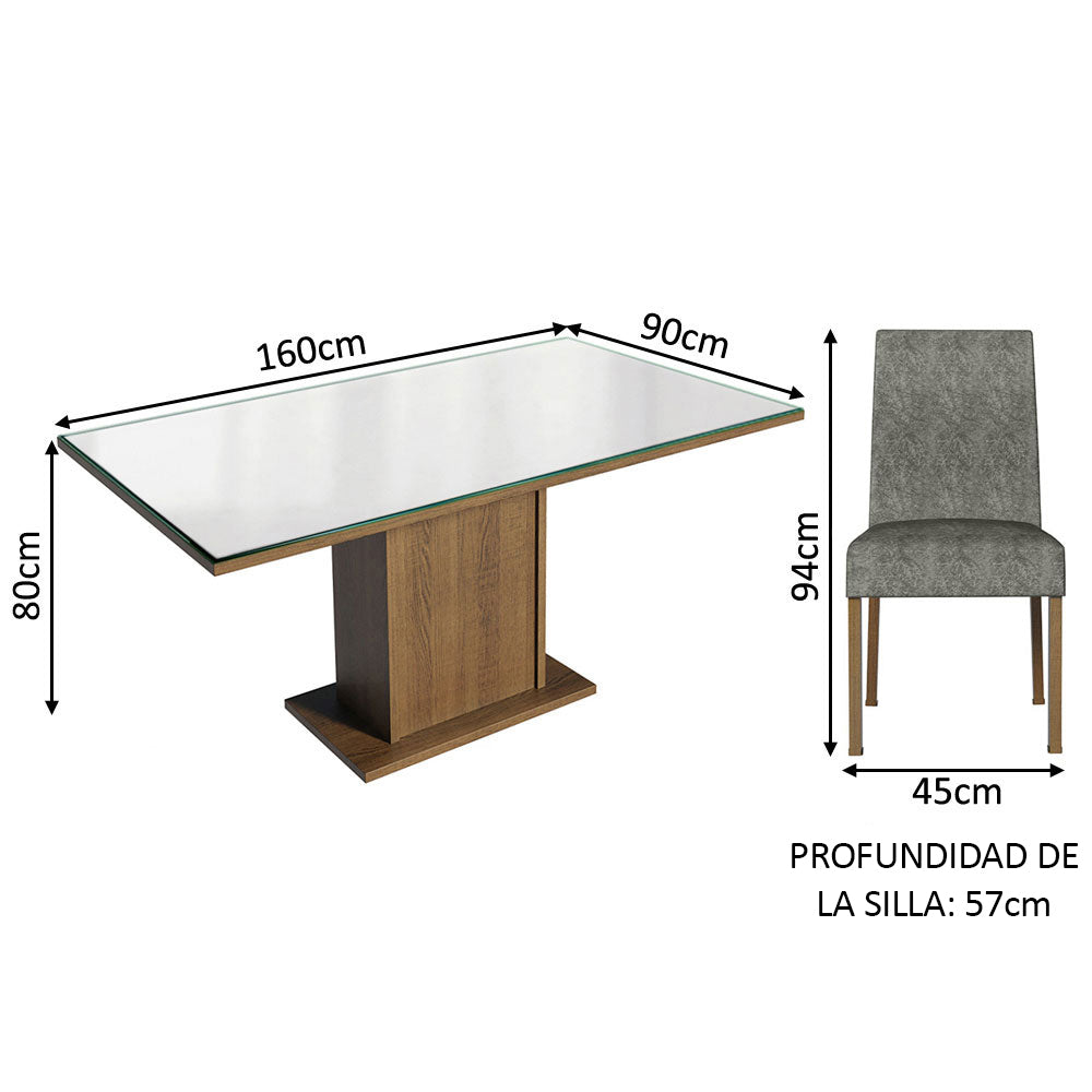 Juego de Comedor Mesa Tapa de Vidrio 4 Sillas Marrón/Blanco/Silver Avril Madesa