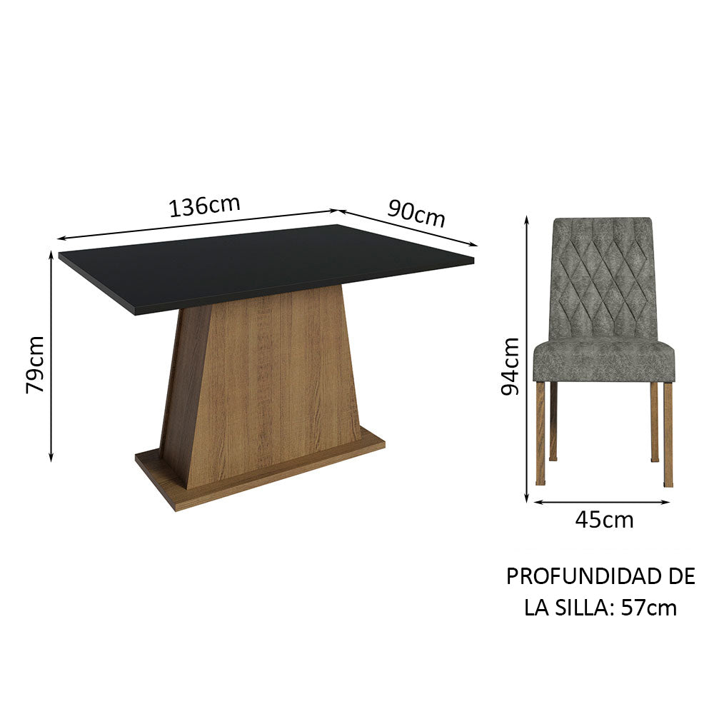 Juego de Comedor Mesa Tapa de Madera 4 Sillas Marrón/Negro/Silver Fiona Madesa