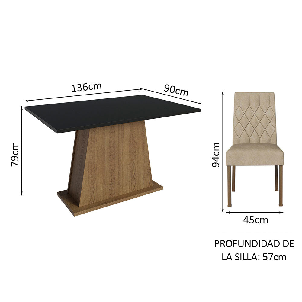 Juego de Comedor Mesa Tapa de Madera 4 Sillas Marrón/Negro/Imperial Fiona Madesa