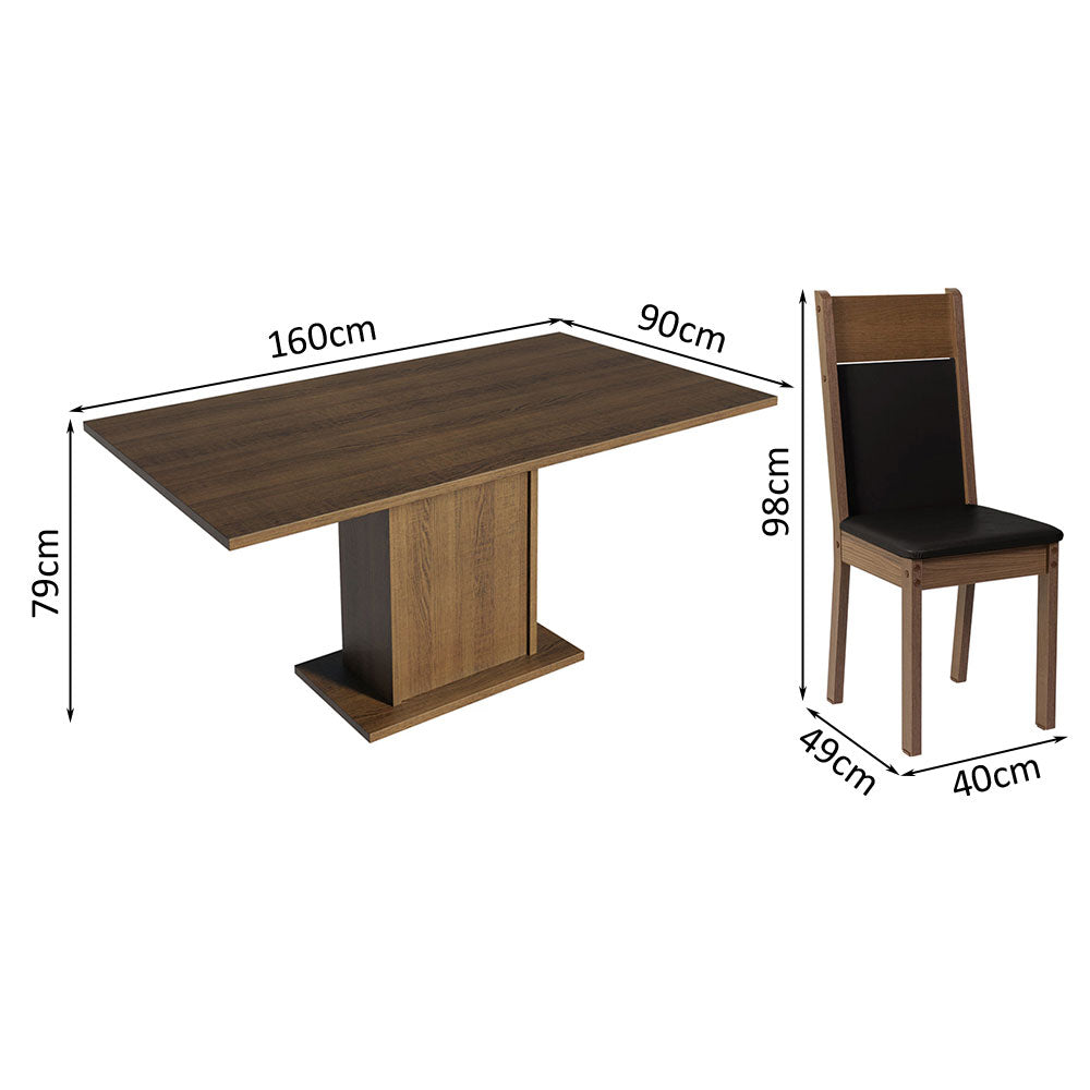 Juego de Comedor Mesa con Tapa de Madera 4 Sillas Marrón/Negro Elisa Madesa
