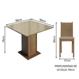 Juego de Comedor Mesa con Tapa de Cristal 4 Sillas Marrón/Crema/Sintético Beige Perla Madesa