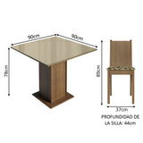 Juego de Comedor Mesa Tapa de Vidrio 4 Sillas Marrón/Crema/Beige Marrón Perla Madesa