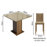 Juego de Comedor Mesa Tapa de Vidrio 4 Sillas Marrón/Crema/Lírio Beige Perla Madesa