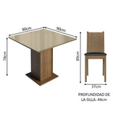 Juego de Comedor Mesa con Tapa de Vidrio 4 Sillas Marrón/Crema/Negro Perla Madesa