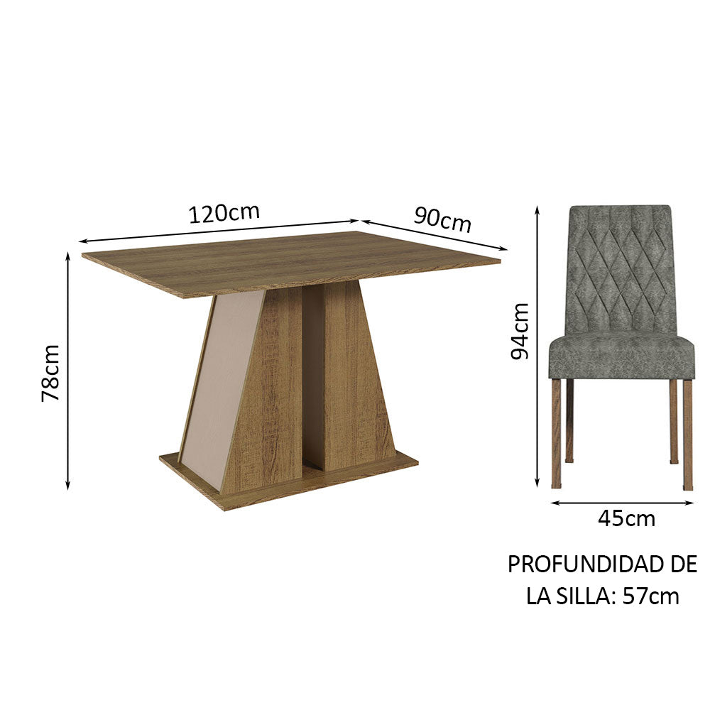 Juego de Comedor Mesa Tapa de Madera 4 Sillas Marrón/Crema/Silver Gisele Madesa