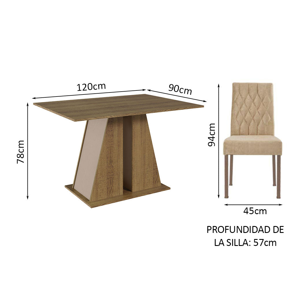Juego de Comedor Mesa Tapa de Madera 4 Sillas Marrón/Crema/Imperial Gisele Madesa