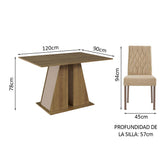 Juego de Comedor Mesa Tapa de Madera 4 Sillas Marrón/Crema/Imperial Gisele Madesa